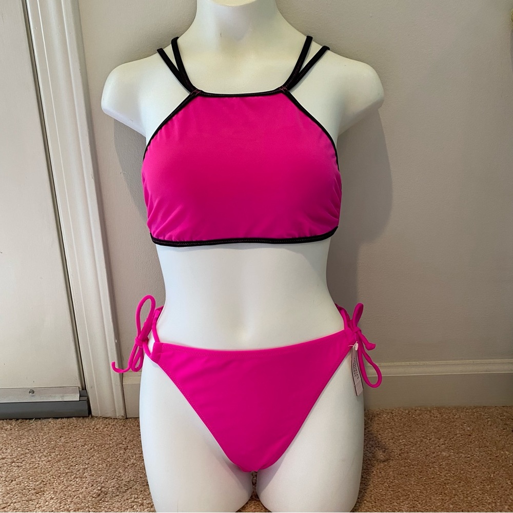 (S/M) Victoria’s Secret Pink High Neck Bikini Two Piece Swimsuit Set Small